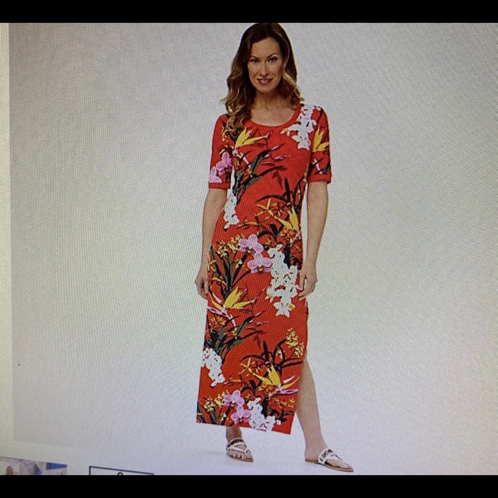 G.I.L.I. Petite , red Tropical Maxi Dress, Med. P - Picture 2 of 5